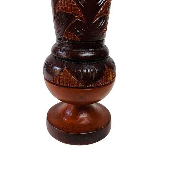 Carved Wooden Decorative Vases Rustic Floral Pineapple Checkered Boho Footed VTG - Picture 8 of 14